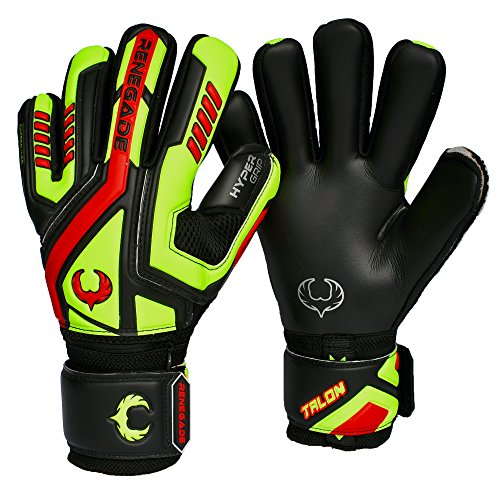 Renegade GK Talon Revolt Goalie Gloves with Pro-Tek Finger Spines | 4mm Hyper Grip & Duratek | Black, Green, Red Soccer Goalkeeper Gloves (Size 7, Youth, Neg. Cut, Level 2)