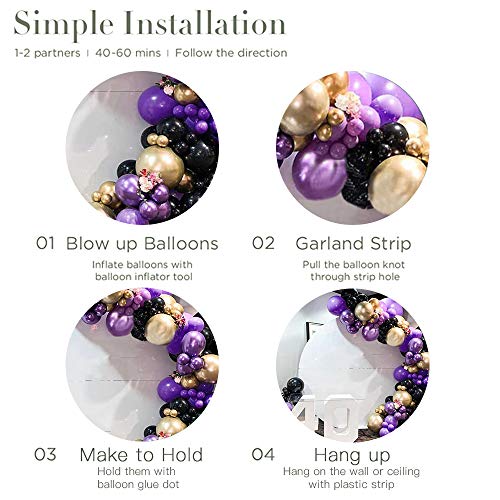 Purple Gold Party Decoration-Macaron Purple Balloon Metallic Gold Balloon Black Balloon 142Pcs for Birthday,Gender Reveal,Baby Shower,Wedding,Engagement,Christmas and New Year Party Decoration - Thumbnail 3