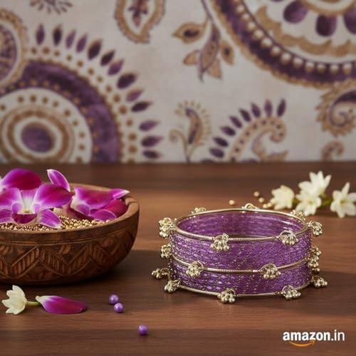 Image of Kashmiri Ghangharoo Glass Bangle| Light Weight Bangles | Traditional Transparent Fancy Glass Chudi Set for Wedding, Party|Set Of 16(12 Glass + 4 ghungroo bangles)