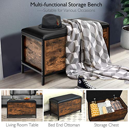 Giantex Industrial Storage Bench, Flip Top Storage Ottoman, Toy Box Organizer, Faux Leather Footrest Bench With Padded Seat, Bed End Stool, Entryway Storage Bench, Supports 265Lbs #TOP1
