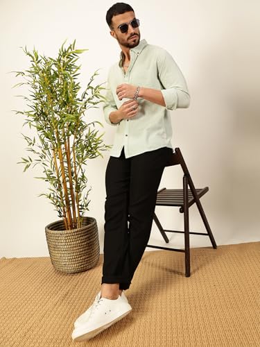 Image of Thomas Scott Men's | Slim Fit | Striped Design | Button-Down Collar | 100% Cotton Casual Shirt for Mens