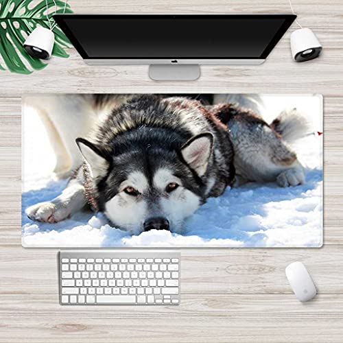Tapis de souris gaming antidérapant XXL 900x400 mm loup des neiges 3D
