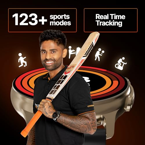 Image of CrossBeats Aura Round 1.46 inch Super AMOLED Smart Watch, Always On, Advanced AI ENC Bluetooth Calling, in-Built Games, Fast Charge, Rotating Crown, 123+ Sports Modes, 454 x 454 Pixel (Gold, Black)