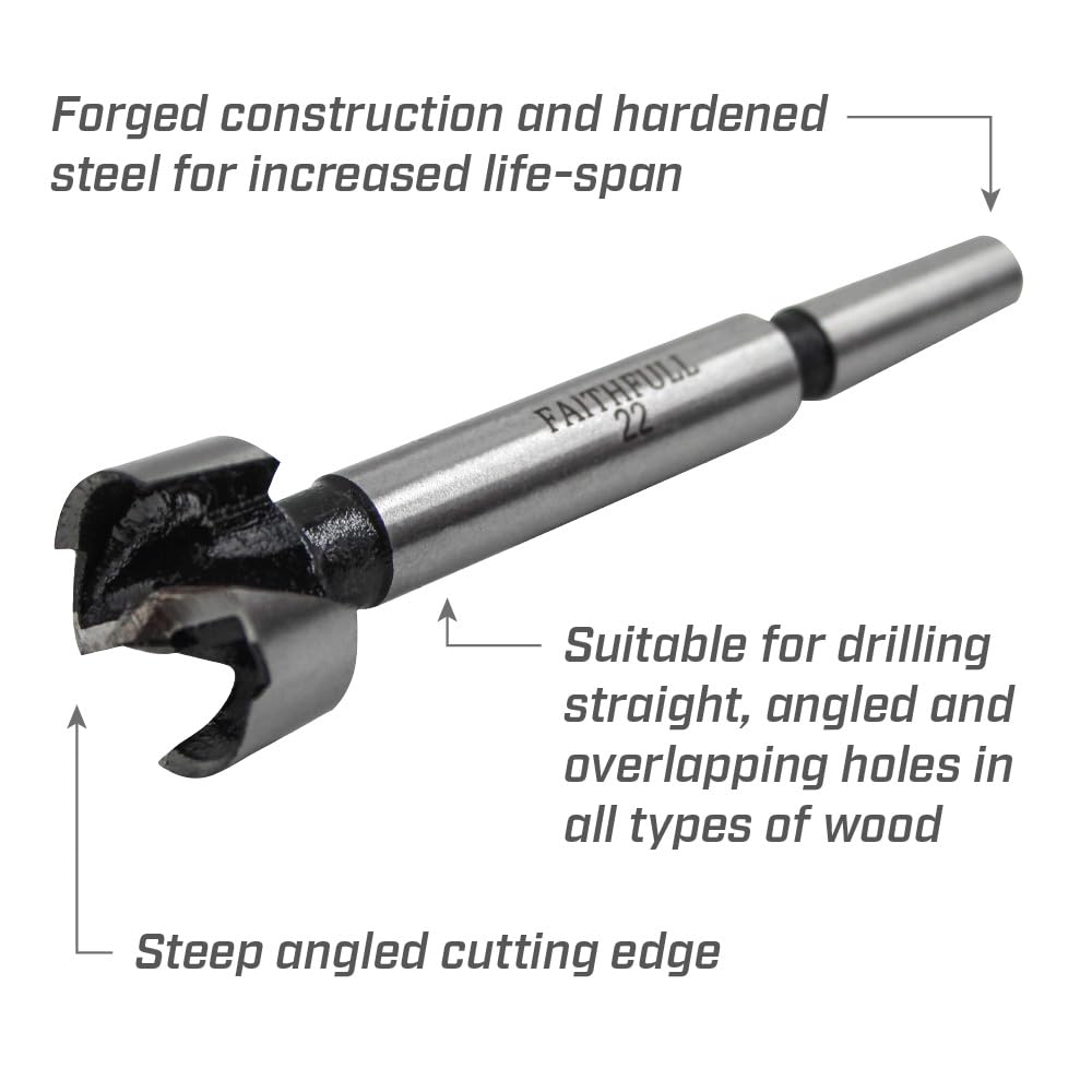 Faithfull FAIFOR22 Forstner Bit for Hardwood Softwood, Drilling, Boring, Straight, Angled, Overlapping, Pocket holes - 22mm - Image 3