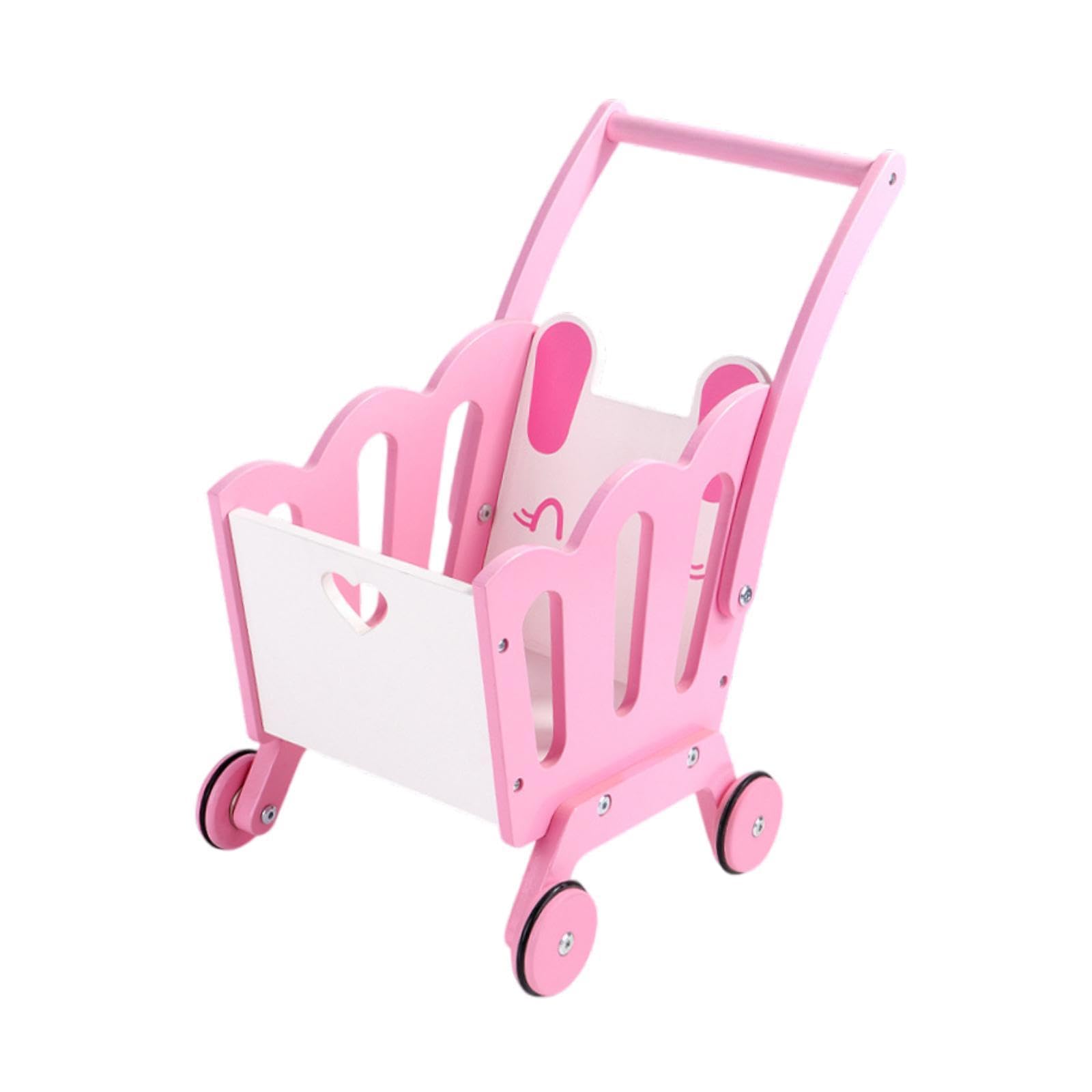Carrello della Spesa per Bambini, Passeggino, Set per Giochi di Ruolo, Cibo Giocattolo in Legno, Carrello della Spesa per I più Piccoli, Rosa