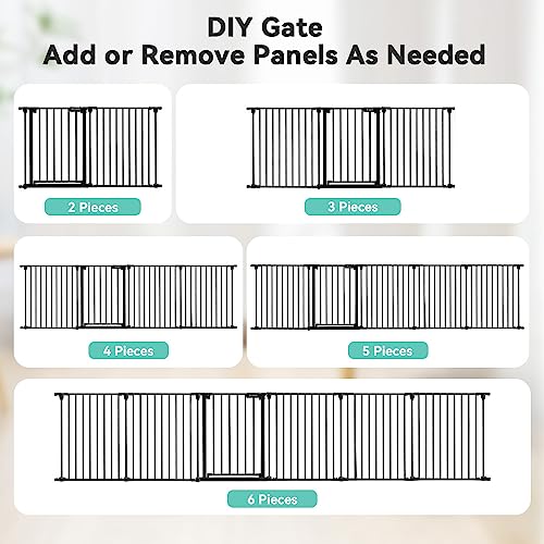 COMOMY 150" Extra Wide Baby Gate with Door, Dog Gates for The House Doorways Fireplace, Auto Close Baby Fence Play Area, Walk Through Pet Gate, Hardware Mounted Baby Gate, 6-Panels (30" Tall, Black) - Image 5