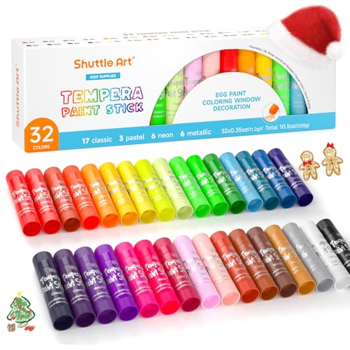 Shuttle Art Tempera Paint Sticks, 32 Colors Solid Tempera Paint for Kids, Super Quick...