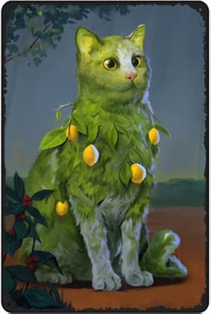 Retro Cat Lemon Cat Funny Logo Vintage Metal Sign Gift Bedroom Retro Novelty Cafe Store Tin Signs 5.5x8inch