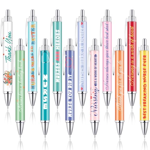 Clabby 12 Pièces Stylos d'Infirmière Mignons Stylo Bille Infirmière Rétractable Stylo de Docteur Cadeaux Drôles d'Infirmière pour Infirmières Médecins Assistants...