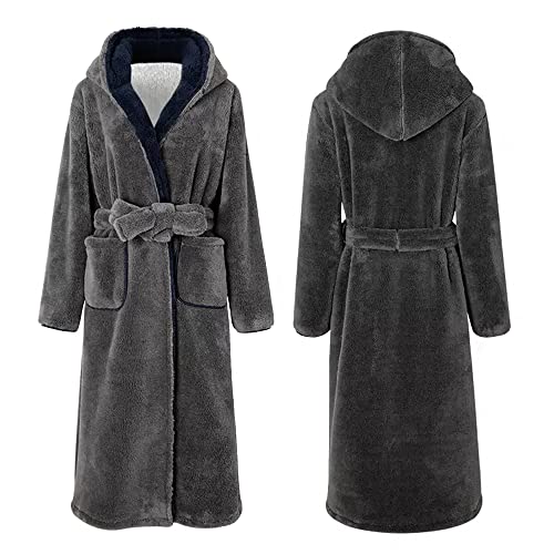 Men's Warm Hooded Robe, Long Thick And Fleece, Lazy Casual Loungewear
