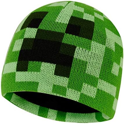 Winter Set Creeper Design Elastisch één Maat Kinderen Minecraft Muts En Handschoenen Set Voor Kinderen - Creeper Design, Zwart/Groen, Winter Warm - Één Maat 4-7 Jaar Winteraccessoires Minecraft