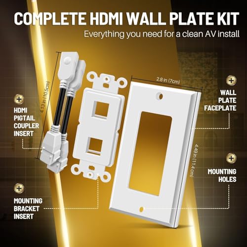 TNP 2 Port HDMI Wall Plate, Dual Pass-Through Outlet with Pigtails, White - image 8
