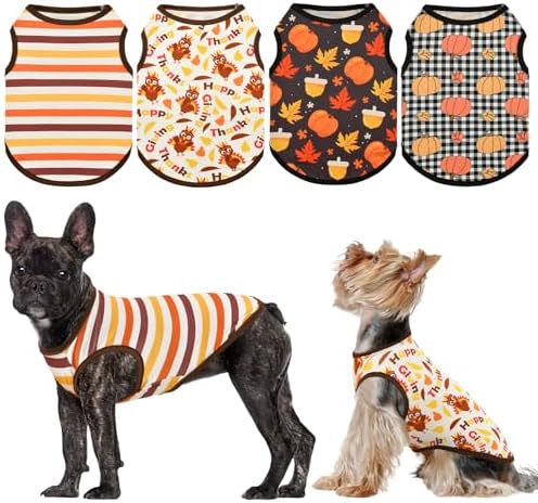 4 Pack Thanksgiving Day Dog Shirts Fall Pumpkin Turkey Tank Tops ...