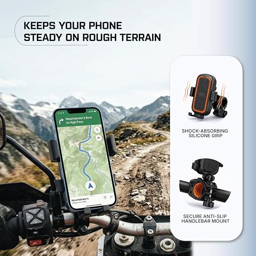 Image of Robustt Mobile Holder for Bike Handlebar | 360 Rotation + Tilt Adjustment Phone Mount with Anti Shake Grip | Stand Fits 4.7 to 6.8 Inch Mobiles | Bike Smartphone Stand for GPS Navigation (Black)