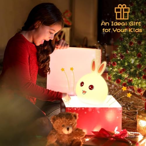 Image of LED Kids Night Lights Touch Sensor, USB Rechargeable, 7-Color Changing Lamp for Kids' Room & Baby Gift | Night Light | (Cute Rabbit)