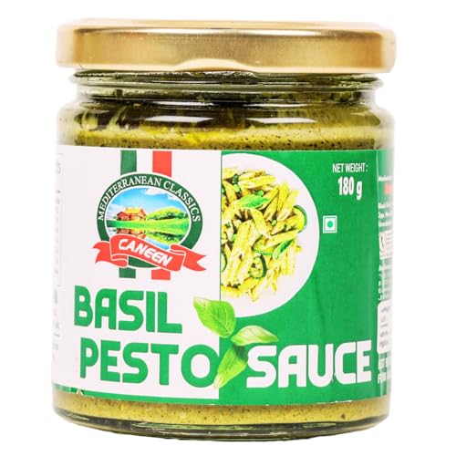 Image of CANEEN Basil Pesto Sauce - | Authentic Italian Recipe, Ready to Use, Perfect for Pasta, Sandwich,wraps|Simple Meals and Sides Creamy Pesto| Italian Toppings Sauce