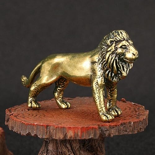 Figura decorativa de metal de latón pequeño en forma de león