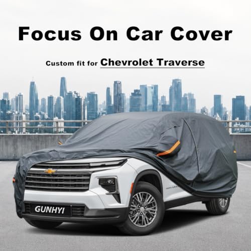 Image of GUNHYI Premium Car Cover Custom Fit Chevrolet Traverse (2009-2026), 16 Layers Heavy Duty Car Cover Waterproof All Weather with Zipper Door for Sun Rain Snow Dust Uv Protection