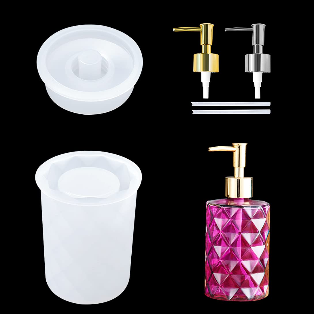 Koonafy 6 Pcs Bottle Resin Mold with Pump Soap Dispenser Resin Mold Perfume Bottle Silicone Molds for Epoxy Casting DIY Bottle Pen Flower Storage Candle Holder Home Decor