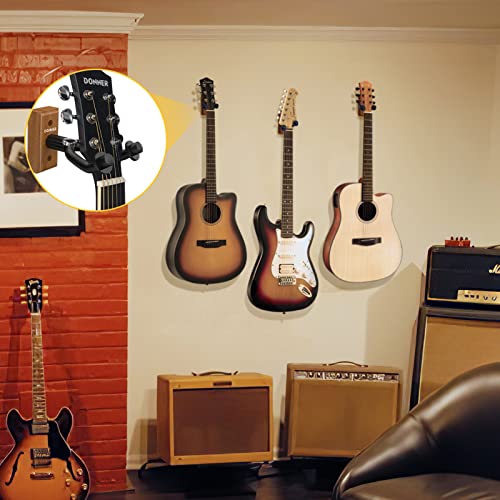 Donner Guitar Wall Mount Hanger 6-Pack, Black Walnut Guitar Wall Holder For Acoustic Electric Guitars, Bass, Folk Ukulele, Violin, Mandolin Banjo And String Instruments #TOP6