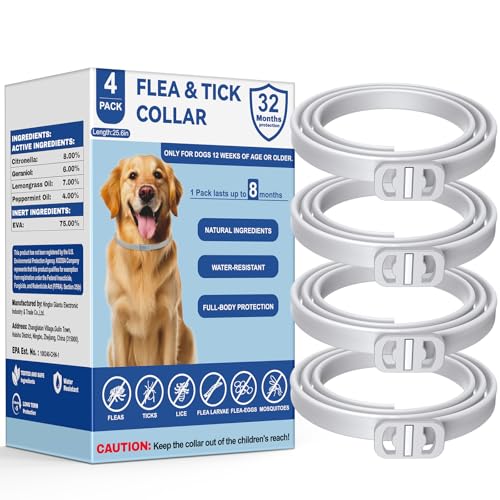 KOOSA Flea and Tick Collar for Dogs, 4 Packs Flea Collar for Dogs with Natural Essential Oils,...