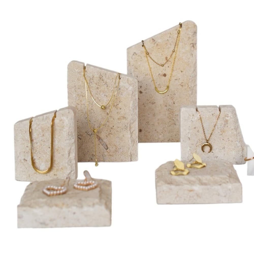 FAJNUZI2024 Jewellery Display Stand White Marble Jewelry Display Set With Groove Design for Necklaces Earrings Rings