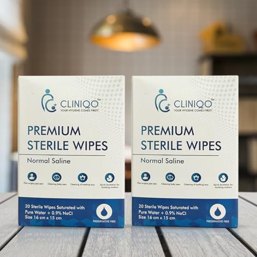 Image of Premium Sterile Wipes, Saline Sanitation for Lactating Mothers, Post-Surgery Eye Care, Cleaning Teething Toys and Cleaning Baby Eyes 16 x 15 cm (Pack of 2)