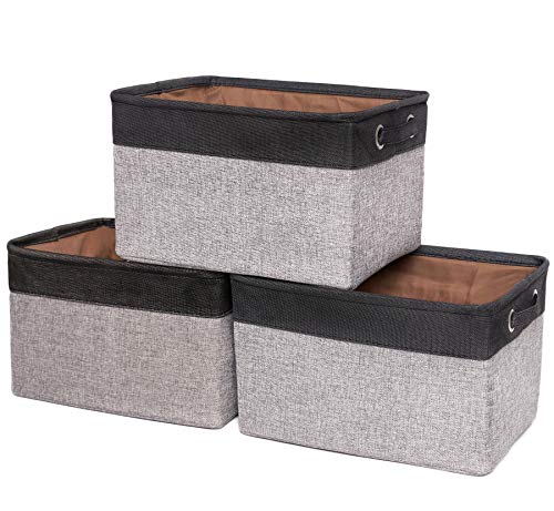 Faltbare Aufbewahrungskörbe, 36,8 x 26,7 x 22,9 cm, Leinen und TC-Stoff - Bücher, Spielzeug, Babyprodukt, Papiertücher, Kleidung, Kleinteile, Behälter (3 Stück, grau und schwarz) Cover