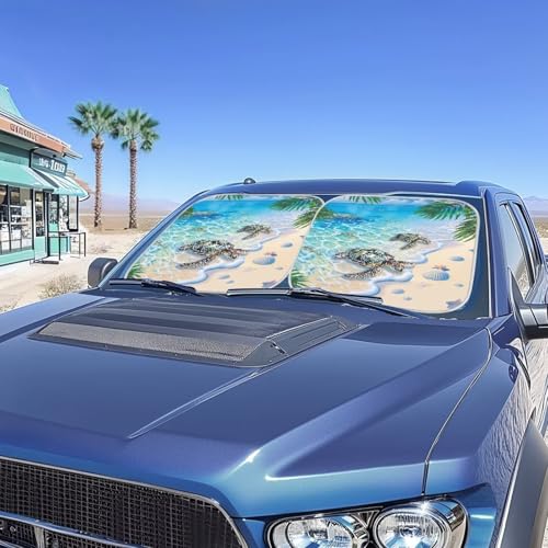 Image of Car Windshield Sun Shade Shield Folding Beach Sea Turtle Car Sun Shade for Front Window Fits for Most Sedan Van SUV Trucks 2pcs Set Car Interior Accessories Summer