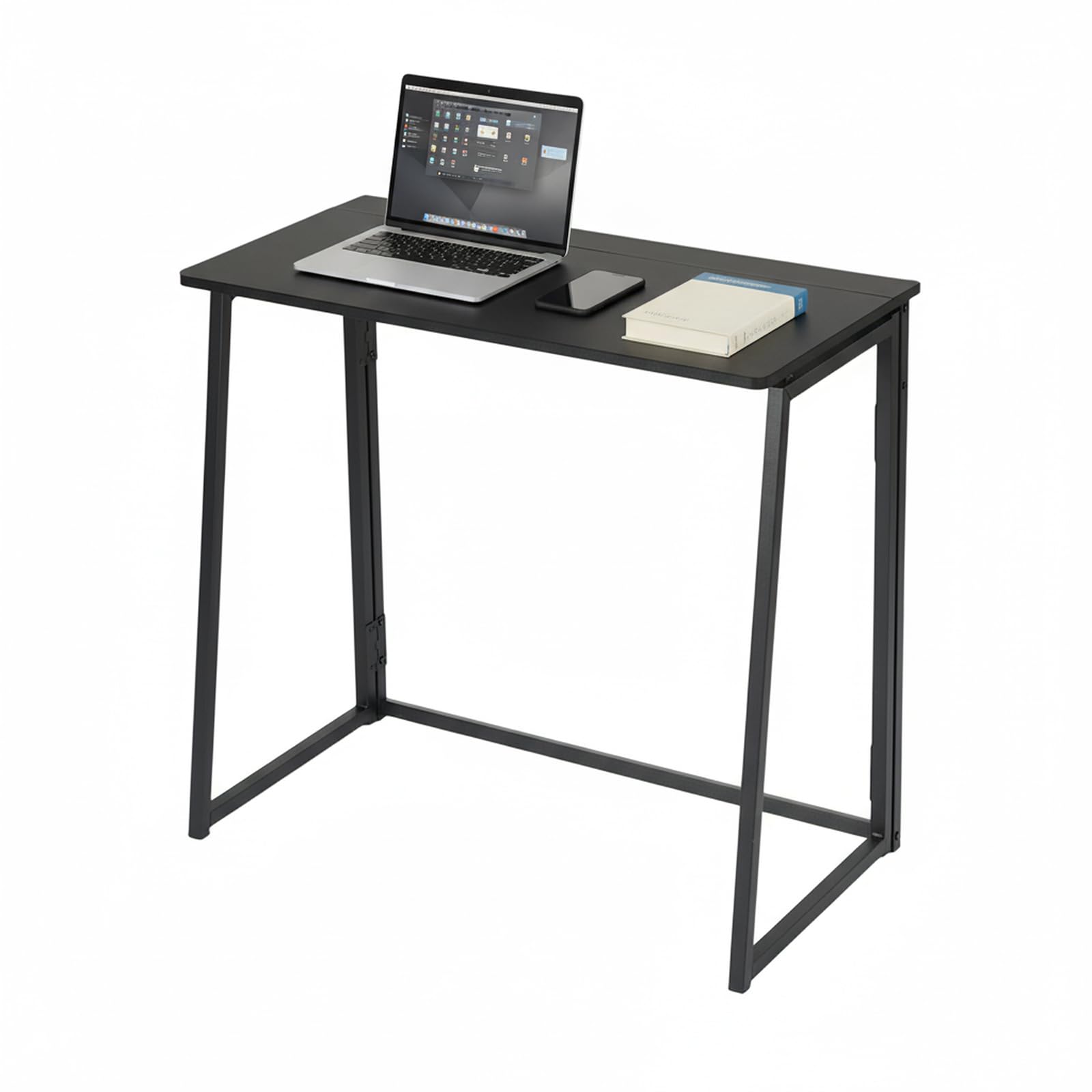 Scrivania pieghevole 80 x 40 cm, tavolo per computer salvaspazio, truciolato da 15 mm e struttura tubolare in acciaio nero, tavolo pieghevole per ufficio, cucina e studenti (Ebano Nero)