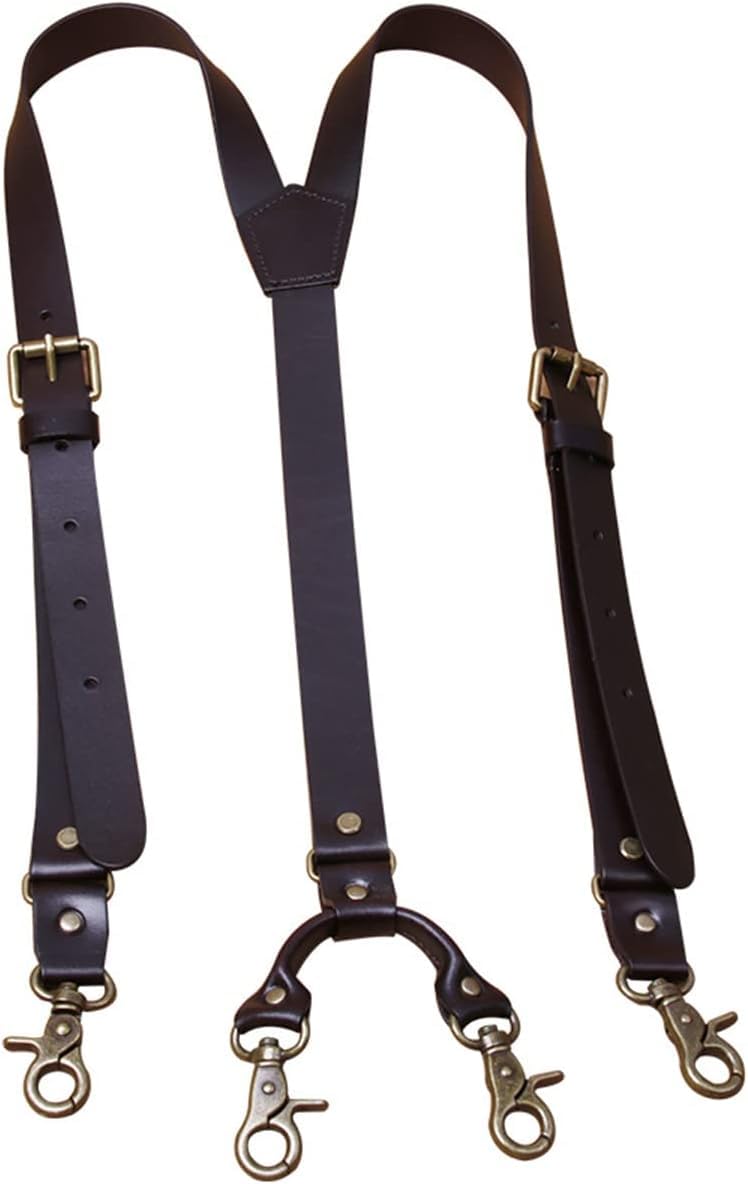 Tirantes de Cuero para Hombre, diseño en Forma de Y, Tirantes Ajustables de Cuero Genuino con Hebilla de 3 o 4 Ganchos, Clip Resistente, Tirantes para Pantalones para Hombre