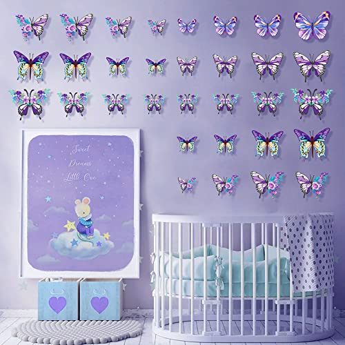 Decoraciones Vinilos Mariposas Flores Lila 3D Pared miniatura 7