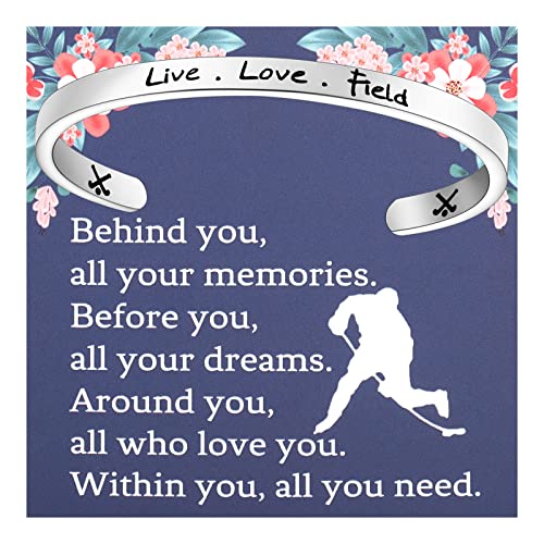 FEELMEM Field Hockey Players Jewelry Live Love Field Cuff Bangle Bracelet Field Hockey Jewelry Field Hockey Coach Gift Hockey Moms Jewelry