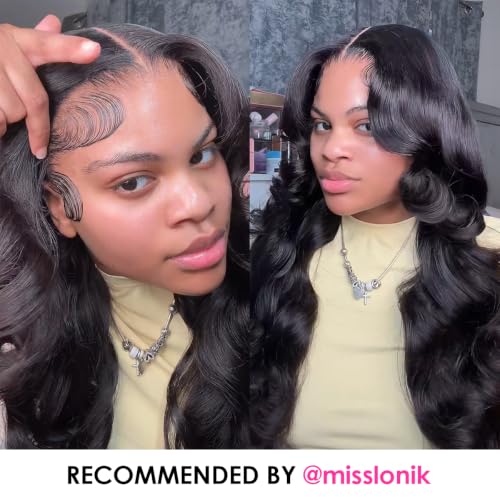 Image of Pizazz 13x6 HD Lace Front Wigs Human hair Pre Plucked Pre Bleached 180 Density Brazilian Body Wave Frontal Wigs Human Hair with Baby Hair Natural Hairline 22Inch