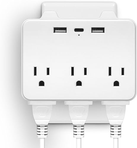 Extensor de toma, protector de sobretensiones. 6 tomacorrientes y 2 puertos USB y 1 puerto tipo C, 1875 julios, toma de corriente con certificación