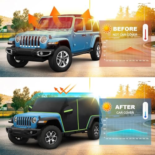 Image of Cab Car Cover for Jeep Wrangler JK JL 4 Door Rain Cover with 420D Oxford, Full Door Car Covers Waterproof All Weather Sun Rain UV Protection Wrangler 4 /2 Door with Hardtop