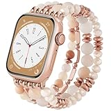 V.R.HOPE Bracelet de perles compatible avec Apple Watch 38 mm, 40 mm, 41 mm, 42 mm, pour femme, mode cristal, élastique et extensible, convient pour iWatch SE et séries 10 9 8 7 6 5 4 3 2 1 - Blanc