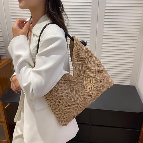 Bolso playero de mujer estilo hobo tejido en paja miniatura 3