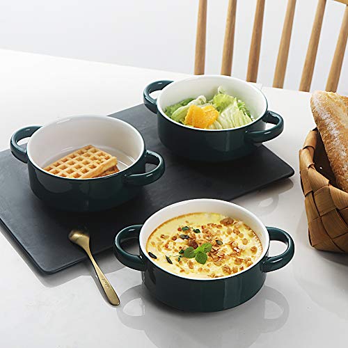 Image of Sweejar Ceramic Soup Bowls with Double Handles, 20 Oz Stacked Bowls for French Onion Soup, Cereal, Pot Pies, Stew, Chill, Pasta, Set of 4 (Jade)
