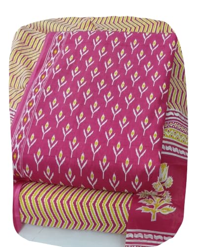Image of DRAVINAM Trends Women's Premium Cambric Cotton Jaipuri Printed Unstitched Salwar Suit Dress Material with Mulmul Cotton Dupatta