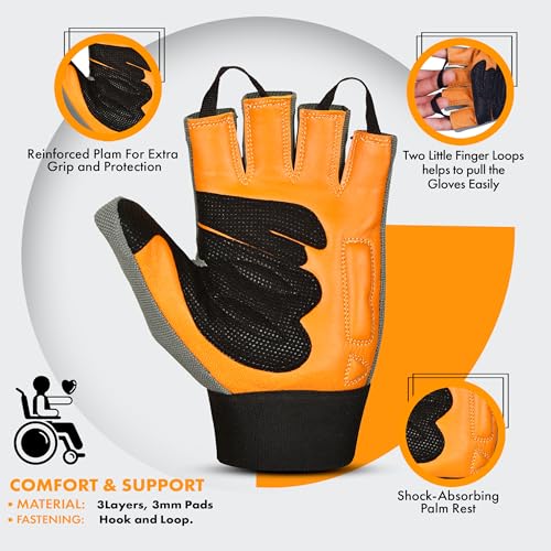 Rebz Wheelchair Full Thumb Fingerless Gloves Ideal Choice for Active Lifestyle Wheelchair Gloves for Men Non Slip Grip to Boost Mobility Breathable Wheelchair Gloves for Intense Sports - Racing - Thumbnail 3