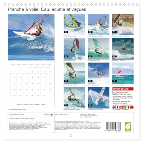 Planche à voile: Eau, écume et vagues (Calendrier mural carré 2026 30 x 60 cm (ouvert)) Calendrier double avec une page pour vos prises de notes: La ... l’eau, toute voile devant (CALVENDO Sportif)