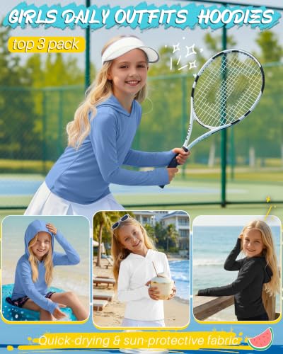 Image of 3 Pack Girls Long Sleeve Hoodies Thumbhole Shirts
