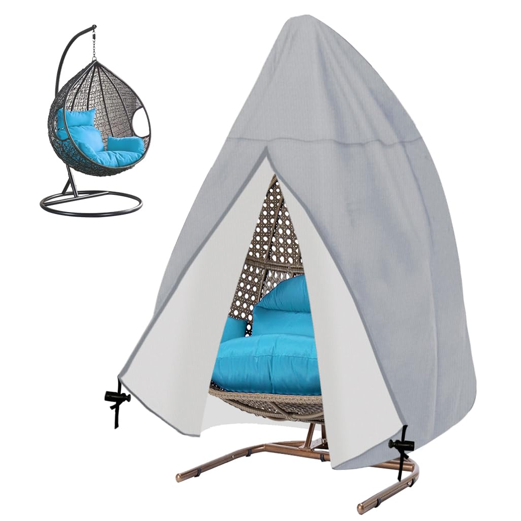 Housse de chaise de patio à suspendre imperméable avec fermeture éclair - Protection de meubles d'extérieur - 190,5 x 114,3 cm (H x P) - Gris - Siège simple 190,5 x 114,3 cm (L x l)