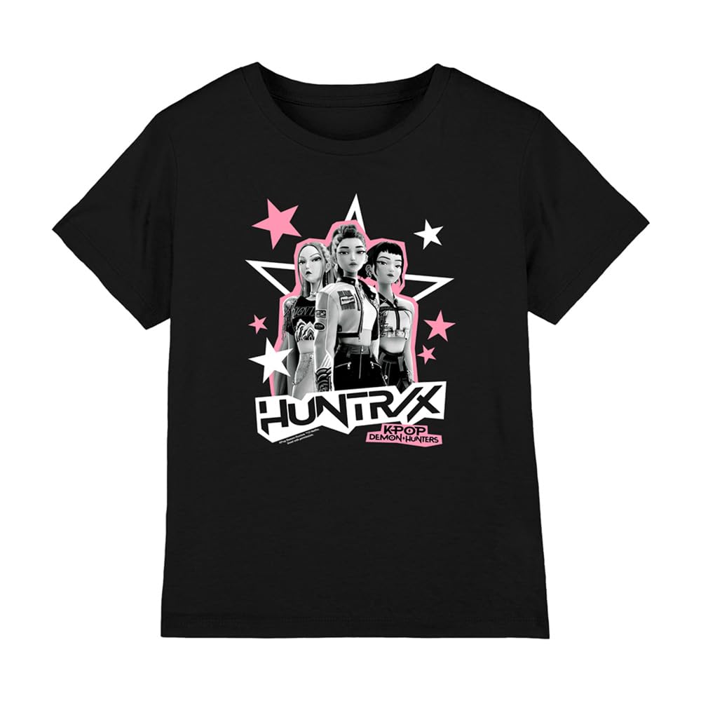 Kpop Demon Hunters Huntrix Scrapbook Stars Kids T Shirt, Black, 12-13Y
