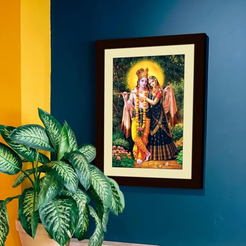 Image of ArtX Wood Bhagwan Radha Krishna Traditional Indian Multicolor Framed Painting Prt (Axh0136-Rdk)