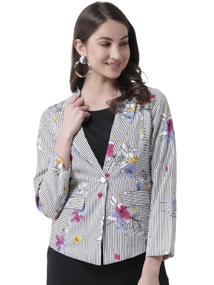 Women Blazer Women Black & White Striped Single-Breasted Blazer-image-28