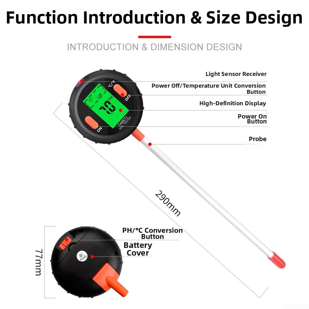 Testeur de pH et d'humidité pour tester le sol, détecteur d'intensité lumineuse multifonctionnel avec sonde en aluminium de 200 mm (TA8672)