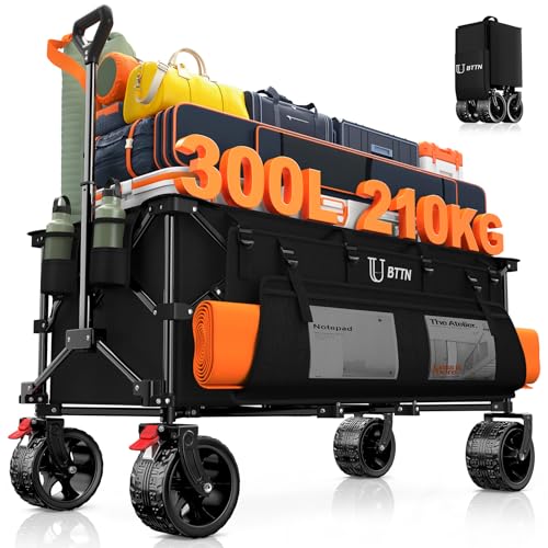 BTTN XXXL Bollerwagen Faltbar 300 L / 210 kg Traglast – mit Bremsen, 18×10 cm Breitreifen – Klappwagen für Garten, Strand, Camping & Einkaufen – Schwarz BTTN XXXL Bollerwagen Faltbar 300 L / 210 kg Traglast – mit Bremsen, 18×10 cm Breitreifen – Klappwagen für Garten, Strand, Camping & Einkaufen – Schwarz