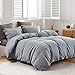 ESLITE LIFE Cotton & Linen Grey Duvet Cover Queen Set Ultra Soft Comforter Cover with Button Closure Quilt Cover Bedding Sets Queen Size for Home,Hotel Collection